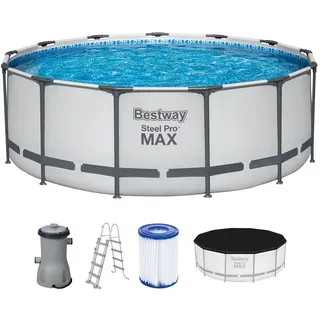 Bestway® Steel Pro MAXTM Aufstellpool Komplett-Set mit Filterpumpe Ø 396 x 122 cm, lichtgrau, rund