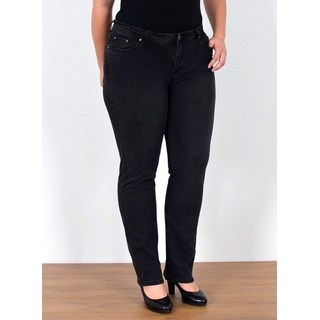 ESRA Straight-Jeans FG5 High Waist Damen Jeans Straight Leg Stretch Hose Übergröße Große Größe schwarz 36