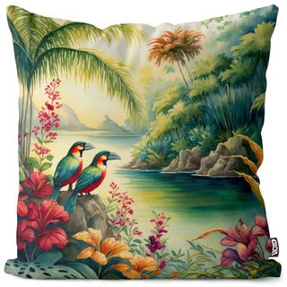 Kissenbezug, VOID (1 Stück), Tropen Insel Papagei Dschungel Tropeninsel Papagei Dschungel Palmen S bunt 40 cm x 40 cm