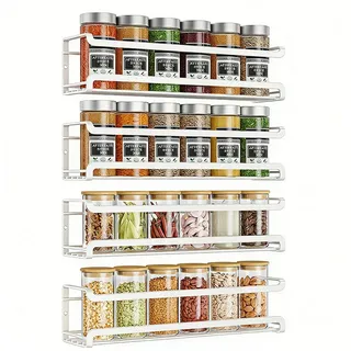 Diwzbyn Gewürzregal Gewürzregal Gewürzregal zur Wandmontage,Kleben oder Bohren, 4-tlg., Geeignet für Küchenschränke, Vorratsschranktüren und Herdplatten. weiß