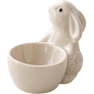 Milageto Keramik-Kaninchen-Eierbecher für hartgekochte Eier, Ostern-Tischfigur, Tischdekoration, Eierhalter, Hasen-Eierständer, Weiß