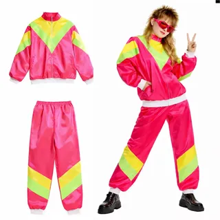 TK Gruppe Timo Klingler Trainingsanzug Outfit Overall - neon - 80er 90er Jahre für Retro Bad Taste - Jogginganzug Herren & Damen - Fasching & Karneval (M-L,pink)