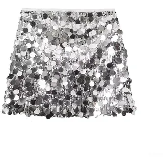 Trendiger Damen Minirock mit glitzernden Pailletten, mittelhohe Taille für modische Looks (M Silber)