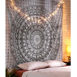 LuxusKollektion Wandteppich Elefant Mandala Tapisserie Wandbehang Schwarz Weiß 230x213 cm grau