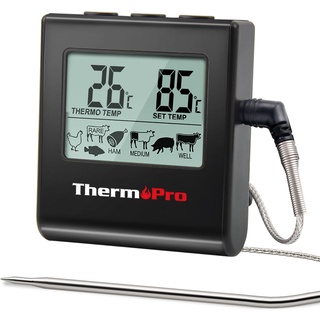 ThermoPro TP16 Fleischthermometer Grillthermometer digital Bratenthermometer Ofenthermometer Thermometer Küchen mit Timer für BBQ, Grill, Smoker Schwarz