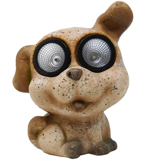 Gartenfigur Klein Hund mit H 22 cm Solarleuchten Dämmerungsfunktion Polyresin