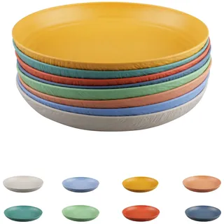 8 Stück Wiederverwendbar Camping Teller, Tiefe aus Kunststoff Picknickteller-Set 22,5cm/8,58inch Plastikteller Mehrweg,Unzerbrechliche, Bunte Grillteller für Picknick, Camping, Garten, im Freien
