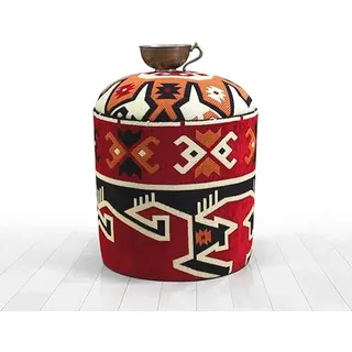 Atelier Del Sofa Stilvoller Pouf, 46 cm hoch x 40 cm tief | 50% Baumwolle/50% Polyester, 7 cm orthopädischer Schaumstoff | PVC-beschichtete, verdeckte Beine, rustikales und orientalisches Design