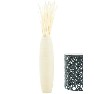 Leewadee Große Hohe Bodenvase 65 cm - Handgefertigte Mangoholz-Bodenvase in Creme für Pampasgras & Trockenblumen