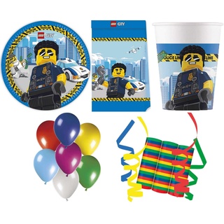 Procos Einweggeschirr-Set 128-tlg Set Kindergeburtstag Party Feier Fete Deko Motto Lego City (128-tlg), 8 Personen, Pappe bunt