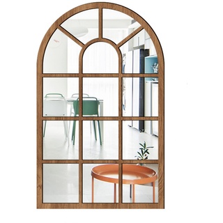 CULASIGN Wandspiegel mit Fensteroptik, 27x42cm, Vintage Bogen Spiegel Fensterspiegel Dekospiegel Dekorativer Hängespiegel für Flur, Schlafzimmer, Wohnzimmer (Braun,MZ420)