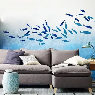 WandSticker4U®- Wandtattoo FISCHE I Farbe: dunkelblau I Wandsticker Badezimmer Meerestiere Fliesen Aufkleber Bad Deko Fisch See I Kinderzimmer Unterwasserwelt Meer Sticker Kinder