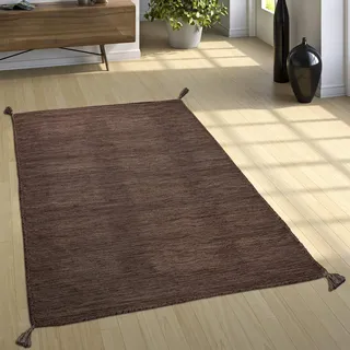 Paco Home Designer Teppich Webteppich Kelim Handgewebt 100% Baumwolle Modern Meliert Braun, Grösse:160x220 cm