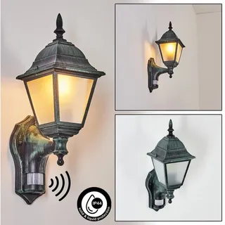 hofstein Außen-Wandleuchte Wandlampe mit Bewegungsmelder in antikem Look aus Metall/Glas, ohne Leuchtmittel, Wandleuchte im Retro/Vintage Design, Außenleuchte für Terrasse, E27 grün|schwarz
