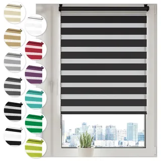 Sonello Doppelrollo Klemmfix ohne Bohren 50 cm x 150cm Schwarz Fensterrollo | Fenster Rollos Für Innen, Klemmrollo, Sonnenschutzrollo, Duo Rollo für Fenster & Tür, Zebrarollo, Tag und Nacht Rollo
