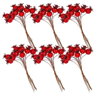 MIJOMA Set von 6 Bündeln Künstlicher Beeren – Exquisite Weihnachtsdekoration, Ideal als Weihnachtsschmuck, Tischdekoration, Hochwertige Deko Beeren (Rot)