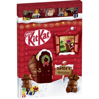 KitKat NESTLÉ KITKAT Adventskalender Schokolade mit 3D-Effekt, Weihnachtskalender mit 24 Schokoladenfiguren und Kugeln mit Knusperstückchen, 1er Pack (1 x 208g)