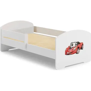 Kinderbett Dorian, Kinderbett für Schlafzimmer, Einzelbett mit Kommoden, Struktur mit ausziehbarem Bett, 85x164 h63 cm, Weiß mit Auto - Weiß