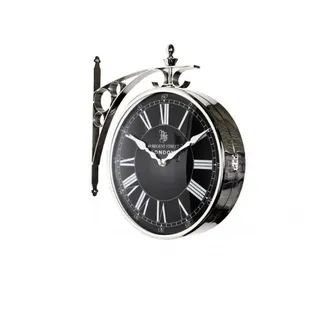 Casa Padrino Luxus Doppelseitige Bahnhofsuhr Nickel Finish 29 x 8 x H. 39 cm - Luxus Wanduhr
