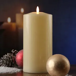 LED Kerze Stumpen Kirchenkerze Echtwachs flackernd H: 22cm Batterie Timer creme