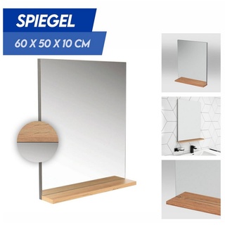 DM-Handel Badspiegel Spiegel mit Ablage (Badmöbel Badspiegel Anthrazit/Eiche, Wandspiegel 60x50x10 cm), Wandspiegel beige