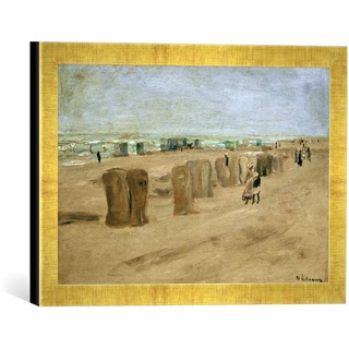 Gerahmtes Bild von Max Liebermann Strandbild in Noordwijk, Kunstdruck im hochwertigen handgefertigten Bilder-Rahmen, 40x30 cm, Gold Raya