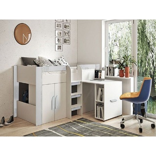 Feldmann-Wohnen Hochbett TABLET (Etagenbett mit Kleiderschrank und Schreibtisch) Farbe wählbar weiß