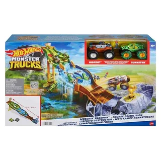 Mattel HJG32 - Hot Wheels - Monster Trucks Rennstrecke mit 2 Fahrzeugen