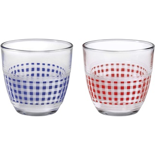 Duralex 1017TC02A01T1 Gigogne Vichy Trinkglas, Wasserglas, Saftglas, 220ml, Glas, blau/rot, 2 Stück
