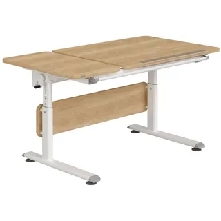 Paidi Jugendschreibtisch, Weiß, Eiche, Metall, Holzwerkstoff, Kunststoff, rechteckig, Kufe, Rundrohr, 70x53-79x130 cm, Blauer Engel, Goldenes M, höhenverstellbar, in verschiedenen Holz-Dekoren erhältlich, Arbeitszimmer, Schreibtische, Jugendschreibtisch & Kinderschreibtisch