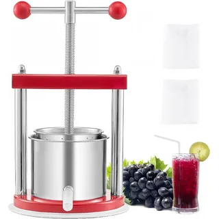 Vevor Obstweinpresse Obstmühle Apfelmühle (1,65 L) mit 2 Edelstahlfässer, manueller Entsafter, Apfelweinpresse Saftpresse Apfelpresse Traubenpresse Olivenölpresse mit T-Griff für Küche