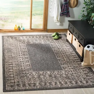 SAFAVIEH Zeitgenössische Teppich für Wohnzimmer, Esszimmer, Schlafzimmer - Courtyard Collection, Kurzer Flor, Schwarz und natürlich, 160 X 231 cm
