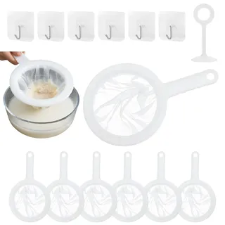 6 Stück Nylon Feines Sieb Küche, Ultrafeines Sieb Fein mit Griff 80 100 120 200 300 400 Mesh Feinsieb Küchen Haarsieb Netzsieb Küche mit 6 Haken für Saft Milch Sojamilch Wein Kaffee