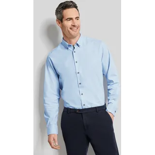 Langarmhemd BUGATTI Gr. L, Normalgrößen, blau (hellblau) Herren Hemden Langarm aus 100 % Baumwolle