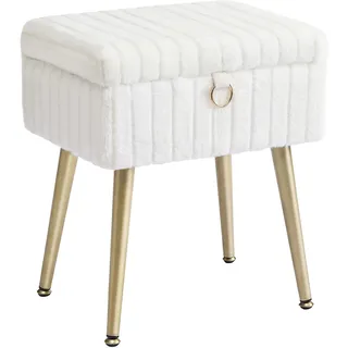 SONGMICS Schminktisch-Stuhl, gepolstert, Metallbeine, verstellbare Füße | Hocker mit Stauraum, Fußhocker, Wohnzimmer, Schlafzimmer, Ankleidezimmer, cremeweiß, GLAMOR Kollektion LOM505WZ02