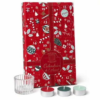 Festlicher Adventskalender mit 24 Duftkerzen – Adventskalender mit Kerzen – Weihnachts-Adventskalenderkerzen – Countdown-Kalender mit Duftkerzen – Rot