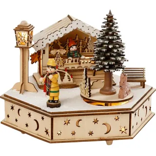 Spieluhr "Weihnachtsmarkt" LED-Beleuchtung 20x17x15cm Batterie SAICO CSP01-6915
