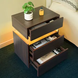 Led Nightstands 3 Drawer Dresser For Bedroom End Table With Acrylic Board Led Bedside Tables For Bedroom Living Room Bedside Furniture
