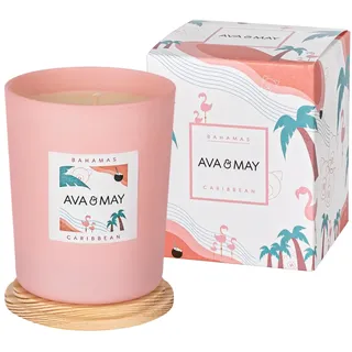 AVA & MAY Bahamas Duftkerze (180g) – vegane Kerze im Glas mit zarten Düften von Kokosnuss, Vanille und Monoi – Handgemachte Kerze mit Urlaubsfeeling