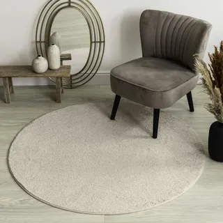 Carpet Studio Maine Teppich, rund, 130 cm Durchmesser, weich, Wohn- & Schlafzimmer, pflegeleicht – Beige