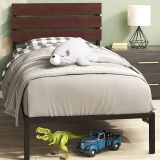 Zinus Figari Einzelbettgestell, 90 x 190 cm, 78,9 cm hoch, nachhaltiger Bambus- und Metall-Bettgestell mit Kopfteil, Kaffeebohne