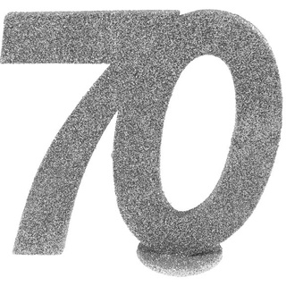 70. Geburtstag silber glitzer Tischdekoration 11x 10 cm Zahl 70