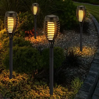 Solarfackel Außenlampe Gartenlampe LED Feuereffekt Erdspieß Terrassenlampe 4x