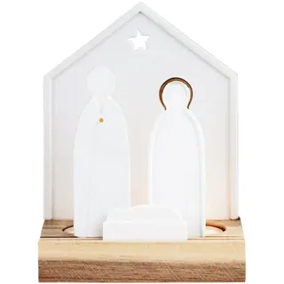 räder Design Lichtobjekt Kleine Krippe 12x8x16cm Porzellan weiß Akazienholz