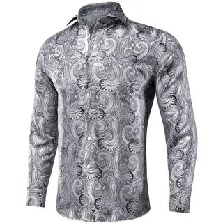 Suwequest Herren-Seidenhemden Langarm-Jacquard-Hemd Für Männer Lässige Hochzeitsfeier-Büro-Hemden - L