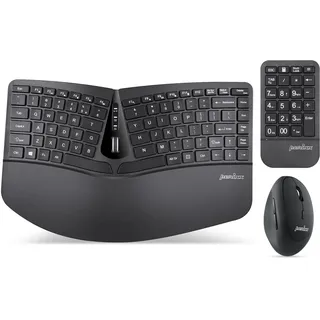 Perixx PERIDUO-606A, 3-in-1 Wireless Compact Ergonomic Keyboard mit vertikaler Maus und numerischem Keypad - Einstellbare Palm Rest - Tilt Wheel - Membrane Low Profile Keys - US English Layout