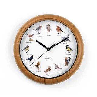 MAXXMEE Wanduhr mit Vogelstimmen 25cm 1,5V braun/weiß fluoreszierend
