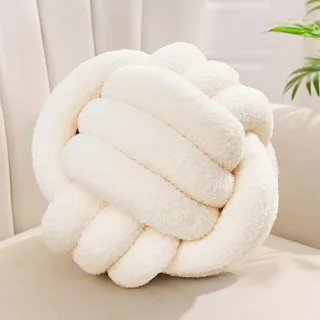 Milchweißes Knotenkissen, Rundes Kugelkissen Für Schlafzimmerdekoration, Ästhetisches Dekokissen Für Wohnzimmer, Sherpa-sofakissen, Dekokissen Für Kinderbetten, 22 Cm