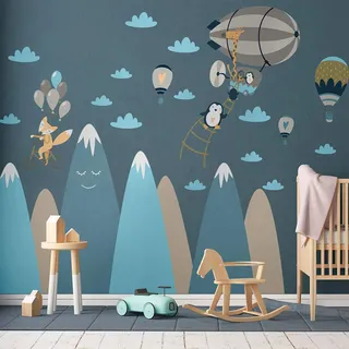 Ambiance-Sticker Wandaufkleber, Dekoration, Riesen, skandinavische Berge für Kinderzimmer, Tiere, Reisen, 100 x 180 cm, Col-ROS-C686_120 x 180 cm