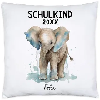 Kiddle-Design Schulkind 2024 Kissen Personalisiertes Geschenk zum Schulanfang Junge Mädchen Einschulungsgeschenk Erster Schultag Elefant